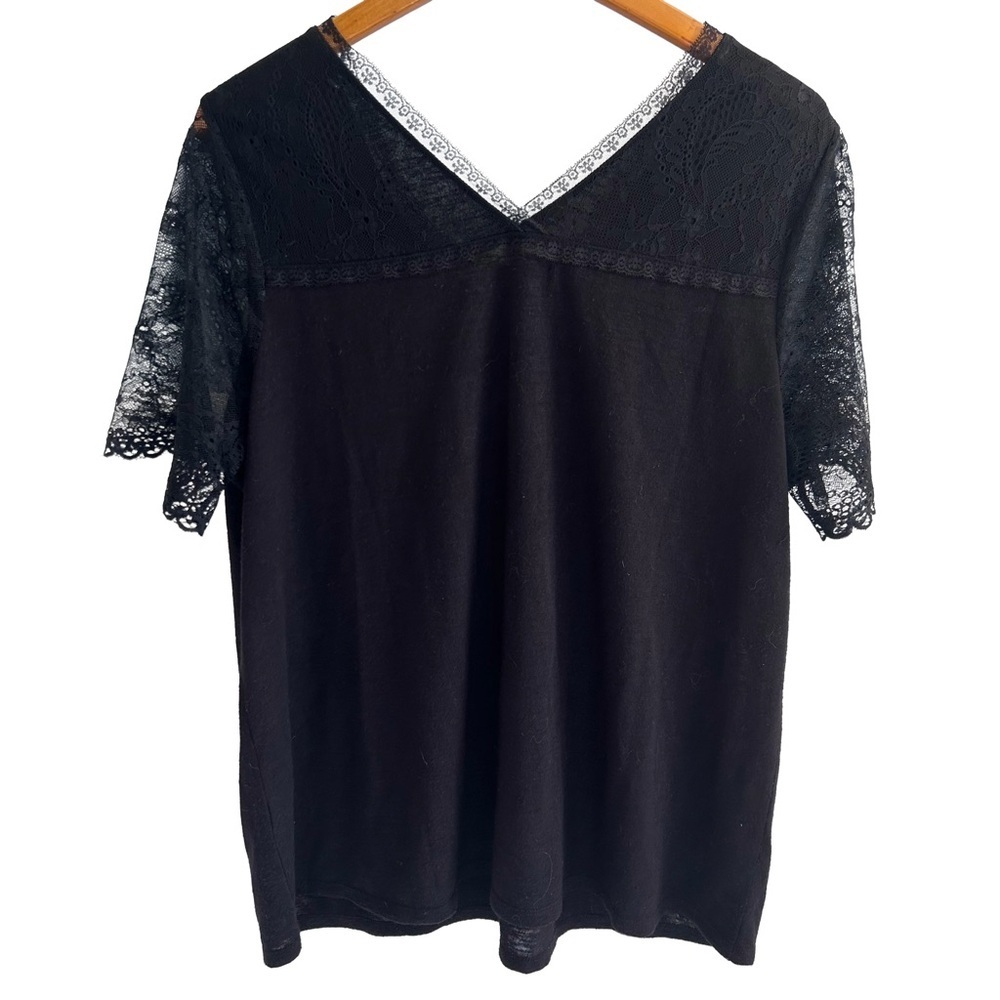 Roz & Ali Women’s Pretty Black Lace Short Sleeve Top Size 1X - Picture 2 of 5